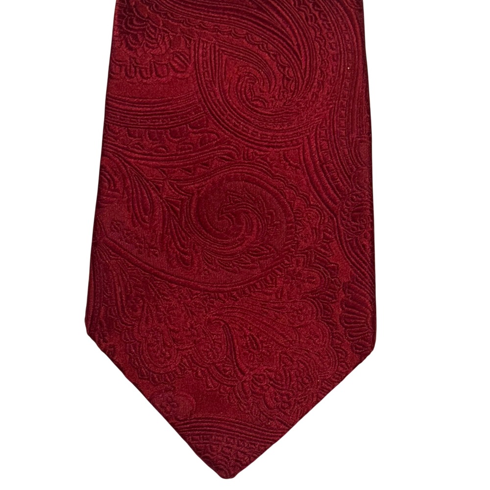 Serica 3D Paisley Necktie Mens One Size‎ Red Pure Silk Made in Italy Office Work